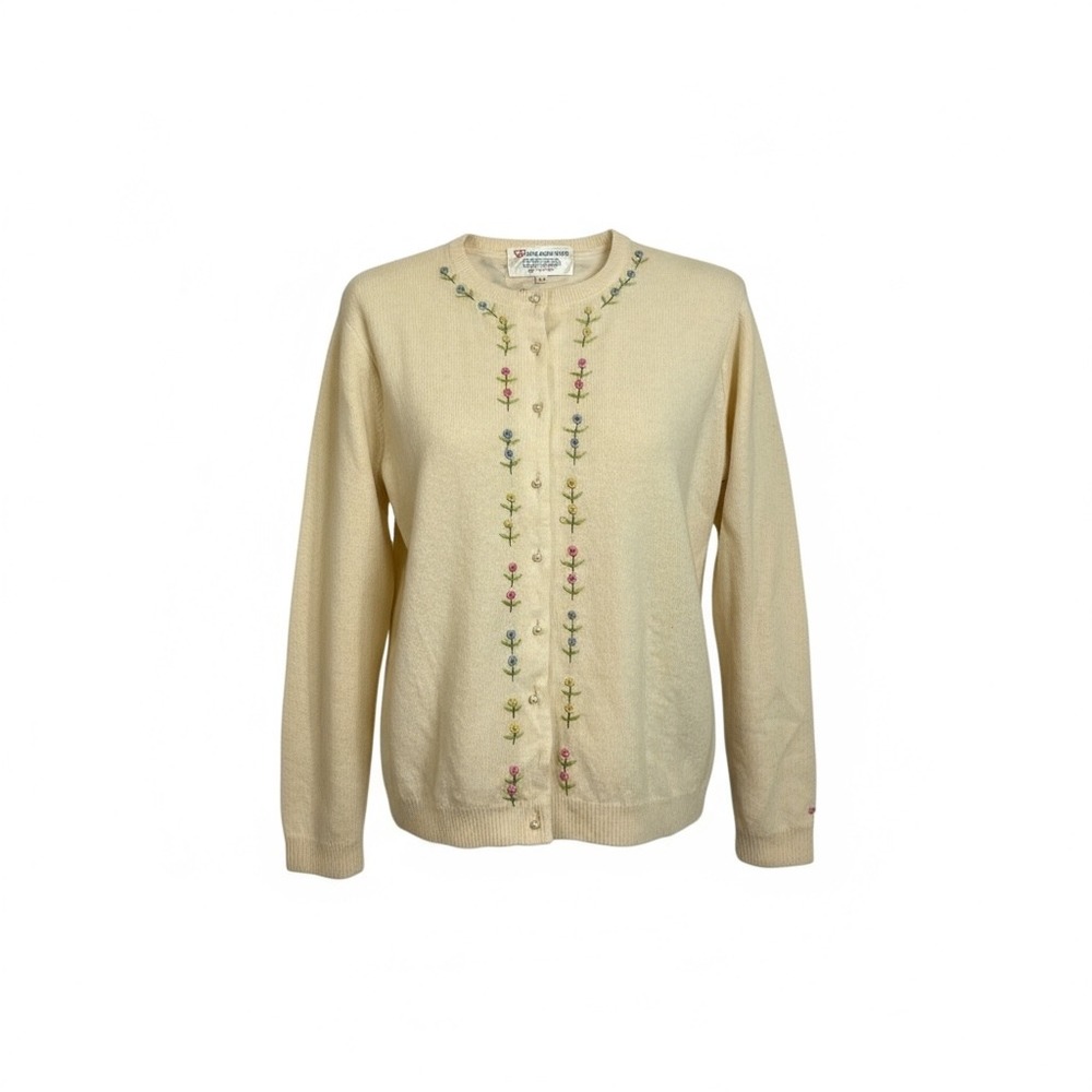 60's Jeanne Marcoux Rockabilly Cottage Grandmacore Angora Lamb Wool‎ Cardigan M